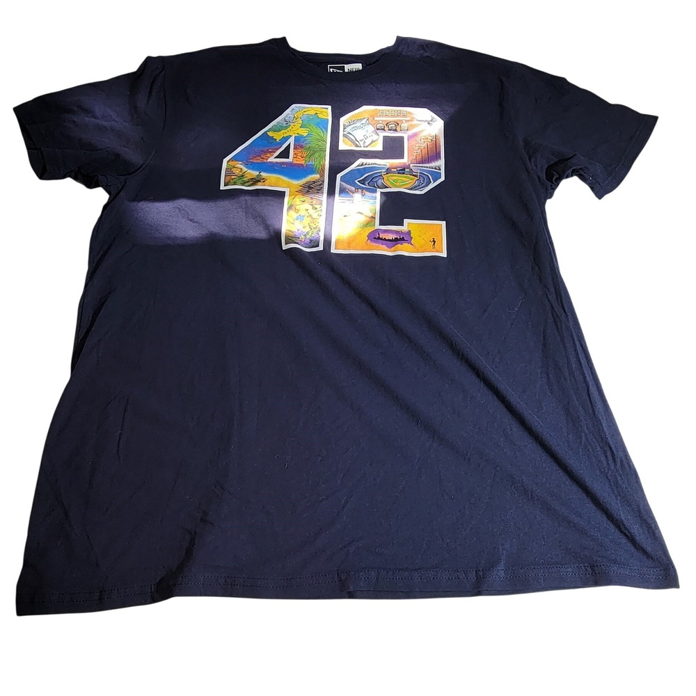 New Era Jackie Robinson Day 42 Graphic T-Shirt Mens XL Navy Blue Baseball Tee